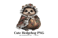 Victorian Hedgehog PNG - Cottagecore Floral Digital Clipart Product Image 1