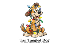 Happy Tan Dog Clipart PNG - Puppy in Christmas Lights Product Image 1