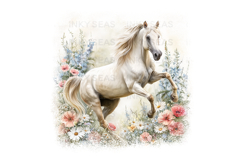 18 Watercolor Horse Floral PNG Clipart Bundle 300 DPI Pastel Product Image 11