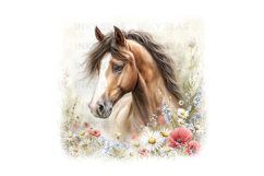 18 Watercolor Horse Floral PNG Clipart Bundle 300 DPI Pastel Product Image 12