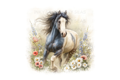18 Watercolor Horse Floral PNG Clipart Bundle 300 DPI Pastel Product Image 14