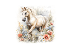 18 Watercolor Horse Floral PNG Clipart Bundle 300 DPI Pastel Product Image 15