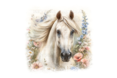 18 Watercolor Horse Floral PNG Clipart Bundle 300 DPI Pastel Product Image 18