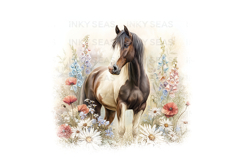 18 Watercolor Horse Floral PNG Clipart Bundle 300 DPI Pastel Product Image 2