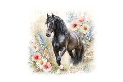 18 Watercolor Horse Floral PNG Clipart Bundle 300 DPI Pastel Product Image 4