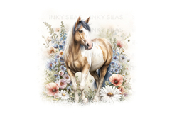 18 Watercolor Horse Floral PNG Clipart Bundle 300 DPI Pastel Product Image 5