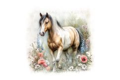18 Watercolor Horse Floral PNG Clipart Bundle 300 DPI Pastel Product Image 6