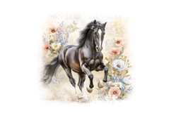 18 Watercolor Horse Floral PNG Clipart Bundle 300 DPI Pastel Product Image 7