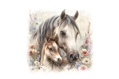 18 Watercolor Horse Floral PNG Clipart Bundle 300 DPI Pastel Product Image 8