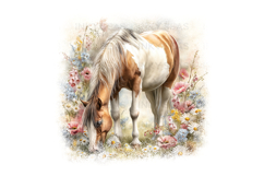 18 Watercolor Horse Floral PNG Clipart Bundle 300 DPI Pastel Product Image 9