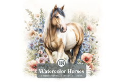 18 Watercolor Horse Floral PNG Clipart Bundle 300 DPI Pastel Product Image 1