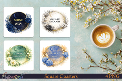 Inspirational Floral Moon Coasters | Square PNG Product Image 1