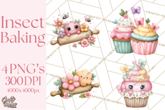 Spring Insect Baking Clipart, Cute Bee Ladybug Butterfly Png Product Image 1