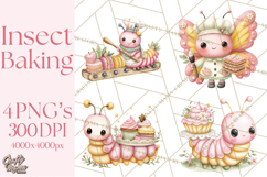 Spring Insect Baking Clipart, Cute Bee Ladybug Butterfly Png Product Image 1