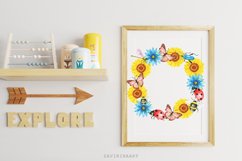 Sunflower wreath,Spring Frame, flower clipart, insects . Product Image 2