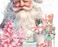 Santa Claus Smiley Face Png, Pastel Christmas Scene, Pink Product Image 6