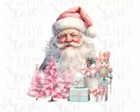 Santa Claus Smiley Face Png, Pastel Christmas Scene, Pink Product Image 7