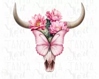 Western Floral Cow Skull PNG with Butterfly Product Image 4