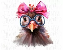 Funny Chicken with Pink Bow and Glasses PNG Sublimation Product Image 5