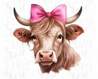 Cow with Pink Bow: Farm Animal Sublimation Design Product Image 6
