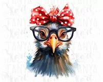 Funny Chicken with Red Bow and Glasses PNG Sublimation Product Image 4