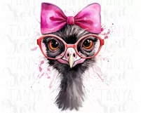 Funny Ostrich PNG with Pink Bow & Glasses Product Image 5
