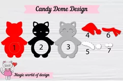 Grey Cat in Santa's hat candy dome svg, paper cut template Product Image 5
