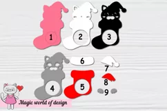 Christmas candy dome svg, gray kitten in santa sock Product Image 7