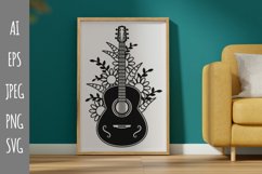 Guitar with Decorative Flowers and Leaves Paper Cutting SVG Product Image 1