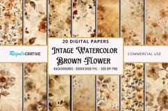 Vintage Watercolor Brown Flower Digital Paper Bundle Product Image 1