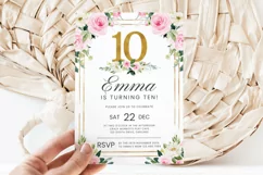 Girls Pink & Gold 10th Birthday Canva Invitation Template Product Image 2