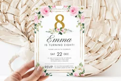 Girls Pink & Gold 8th Birthday Canva Invitation Template Product Image 2