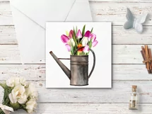 Watercolor tulip clipart in watering can. Spring flowers PNG Product Image 6