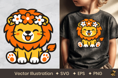 Happy Lion With Flower Crown Vector Illustration Product Image 1