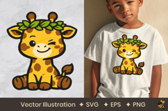 Smirk Cute Giraffe With Leaves Crown Vector Illustration Product Image 1