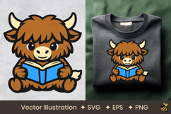 Cute Cow High Land Reading Book Vector Illustration Product Image 1