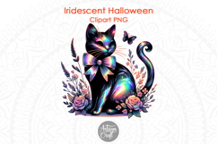 Iridescent black cat Halloween sublimation PNG
