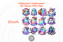 Iridescent Halloween Clipart, Halloween ghost, Coquette bow Product Image 2