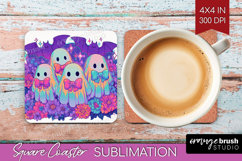 Iridescent Ghost Halloween Square Coaster Spooky Season PNG Product Image 1