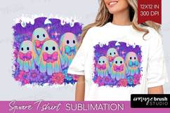 Iridescent Ghost Halloween Square Tshirt Background Spooky Product Image 1