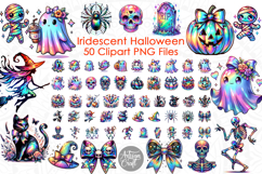 Iridescent Halloween Clipart, Halloween ghost, Coquette bow Product Image 1