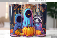 Halloween Goose and Raccoon Ghost Tumbler Sublimation Product Image 1