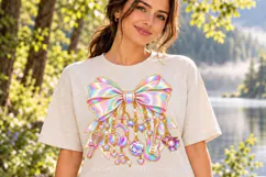 Iridescent Music Bow PNG with Guitar and Disco Ball Charms Product Image 3