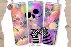 Iridescent Halloween Skeleton Tumbler Wraps PNG Product Image 2