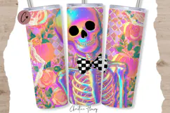 Iridescent Halloween Skeleton Tumbler Wraps PNG Product Image 3