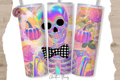Iridescent Halloween Skeleton Tumbler Wraps PNG Product Image 4