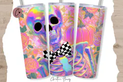 Iridescent Halloween Skeleton Tumbler Wraps PNG Product Image 4