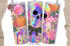 Iridescent Halloween Skeleton Tumbler Wraps PNG Product Image 5