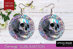 Iridescent Skull Halloween Round Earrings Spooky Season PNG Product Image 1