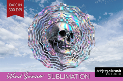 Iridescent Skull Halloween Wind Spinner Sublimation PNG Product Image 1